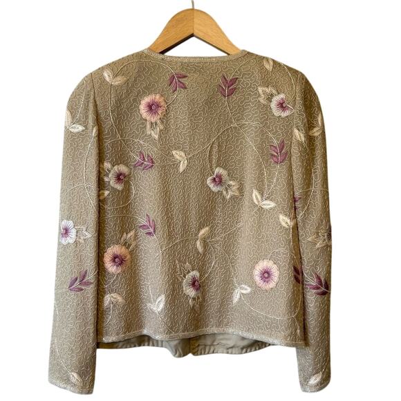 Adrianna Papell Occasions Women’s VTG 80s Fully Beaded Floral Silk Blazer Sz 8P - Picture 3 of 11
